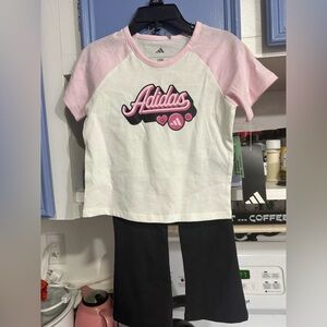 Adidas Pink and White Tee with Black Leggings